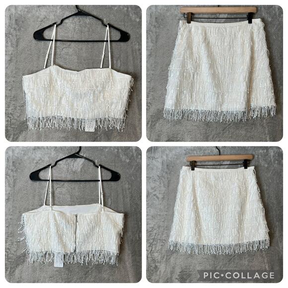SAYLOR Pyper White Fringe Sequins Set Size Large Bridal Bachelorette New‎ - Picture 1 of 12
